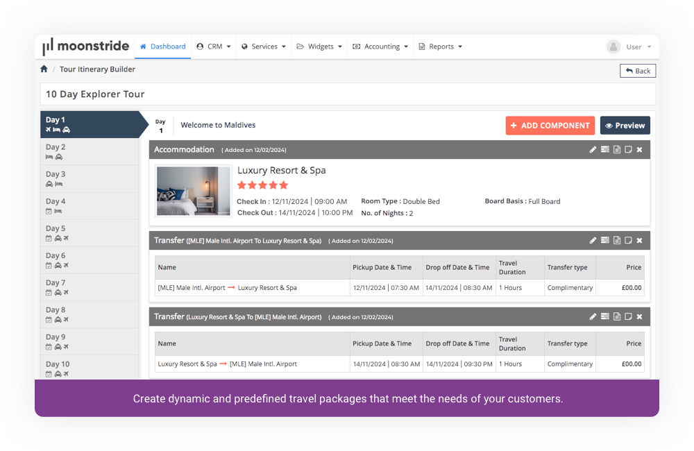 Create Dynamic and Predefined Travel Packages