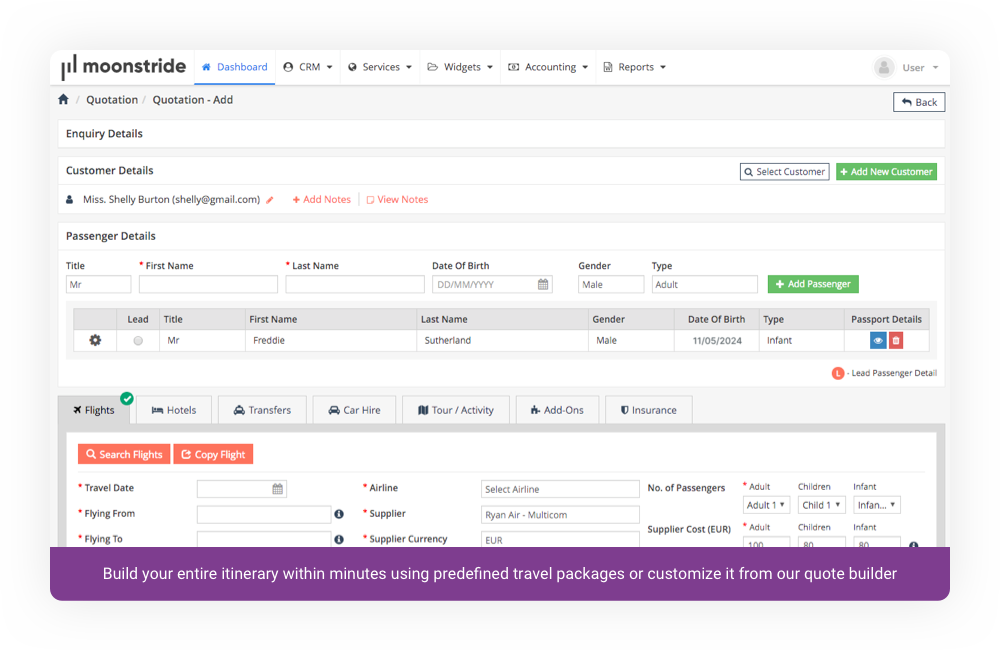 Cree todo su itinerario fácilmente utilizando paquetes de viaje predefinidos