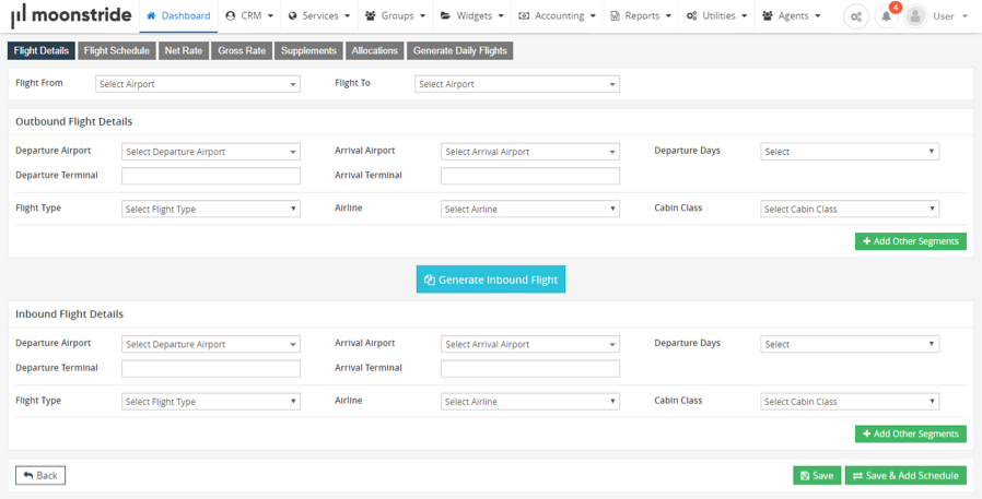 Tableau de bord Chargement de contrats du CRM de voyage