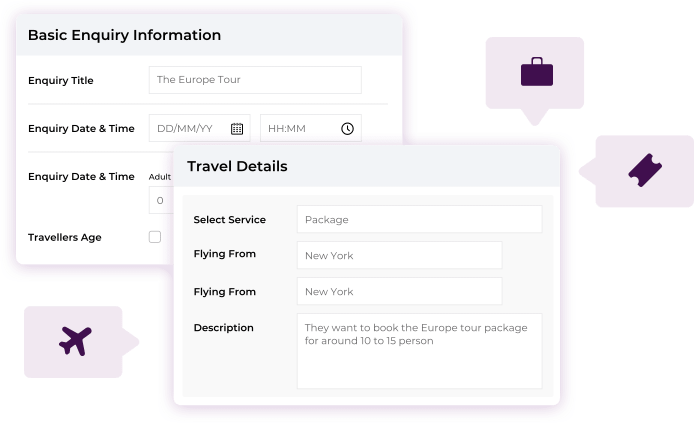 Enquiry Creation in Travel CRM