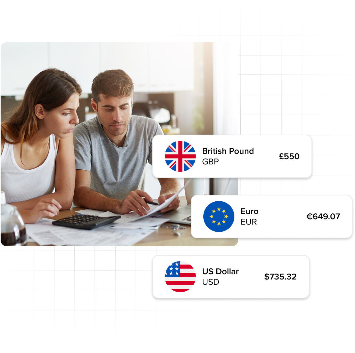 Aplicación de divisas de moonstride para tipos de cambio instantáneos y conversiones precisas