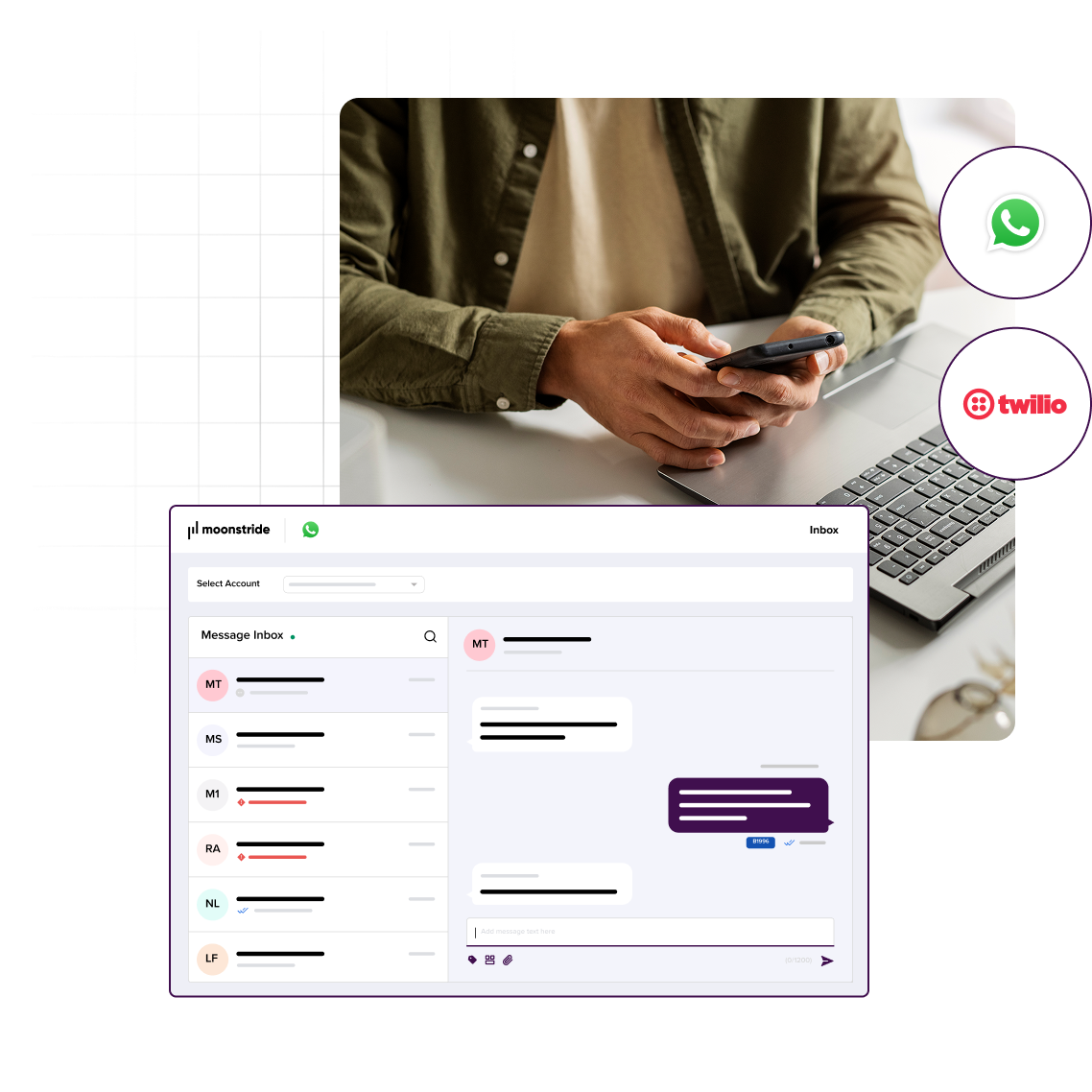 Grupo 1000006235@2x Integración de WhatsApp: conéctate, personaliza y empieza a enviar mensajes al instante
