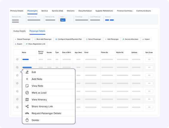 Details und Präferenzen der Passagiere